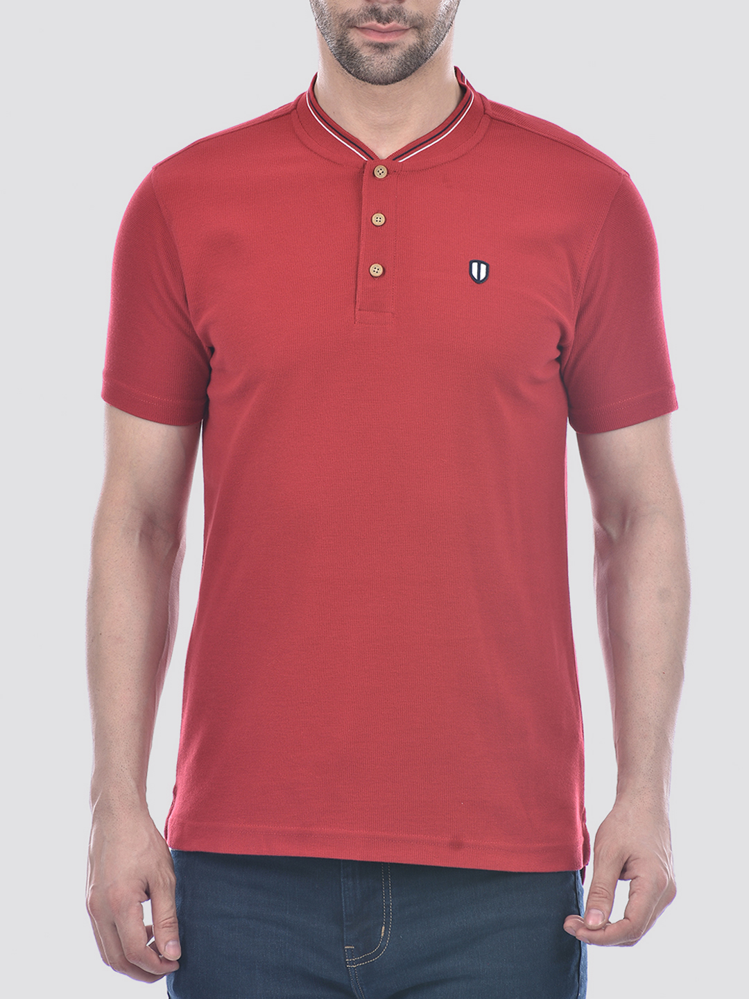 Numero Uno Men Sustainable Red Henley Polo T-Shirt